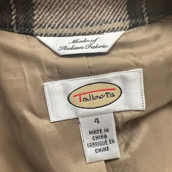 Vintage Plaid Tartan Wool Belted Oversized Blazer Jacket Pea Coat Preppy Fall - Picture 5 of 7